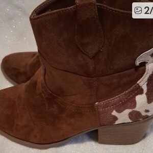 Sugar Brown Suede Ankle Boots Cow Print